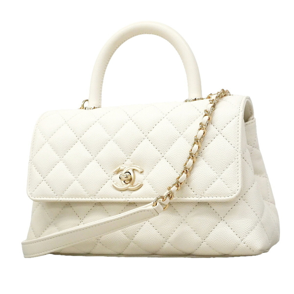 Chanel handbag, chain shoulder bag, Coco handle, caviar leather, white/champa...